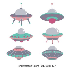  set of cute ufo isolated on a white background.