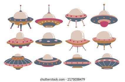  set of cute ufo isolated on a white background.