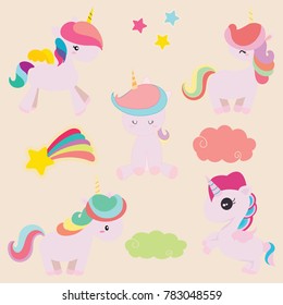 set of cute unicorn
