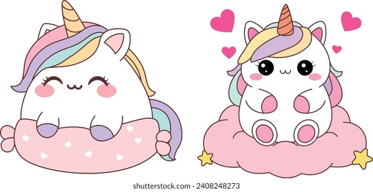 Set of cute unicorn cartoon illustration