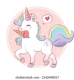 Set of cute unicorn elements illustration Premium Vector