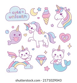 Set of cute Unicorn elements illustration