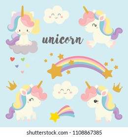 set of cute unicorn vector.
