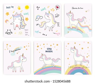 set of cute unicorn vector.