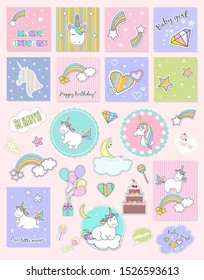 set cute unicorn vector cards printable stock vector royalty free 1526593613