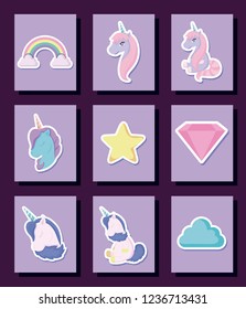 set of cute unicorns fairy tale