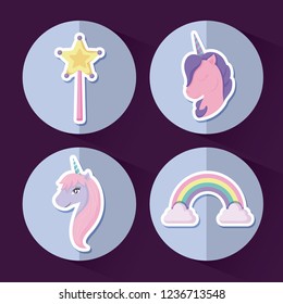 set of cute unicorns fairy tale