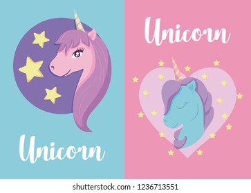 set of cute unicorns fairy tale
