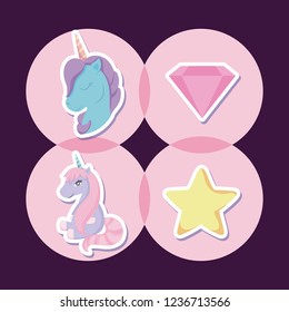 set of cute unicorns fairy tale