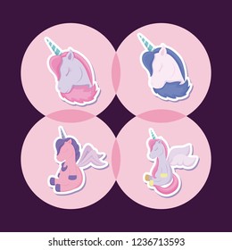 set of cute unicorns fairy tale