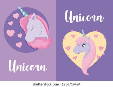 set of cute unicorns fairy tale