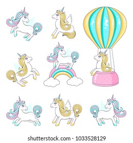 Set of cute unicorns. Vector illustration