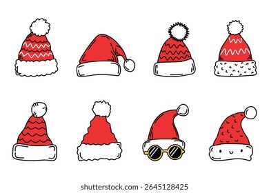 Conjunto de bonitos e exclusivos chapéus de Natal Santa