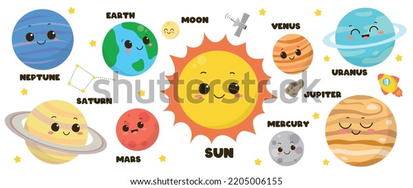 Set Cute Universe Planet Element Vector Stock Vector (Royalty Free ...