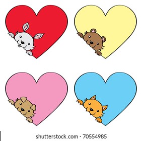 Set of cute Valentine animals.