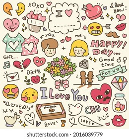 Set of Cute Valentine's Day Doodle. Hand Drawn. Vector Illustration.	
