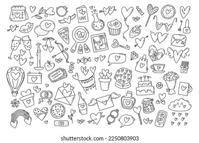 Set of cute Valentine's Day elements, cute cartoon hand drawn style
