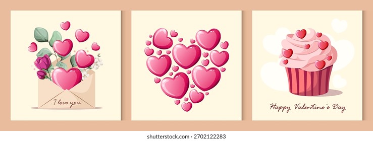 Un conjunto de carteles lindos del día de San Valentín. Vector.
