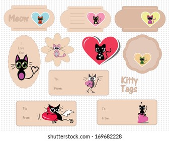 set of cute Valentine's kitten tags and labels