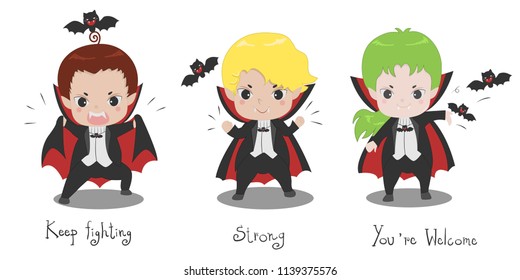 set of cute vampire dracula cartoon. Fun character design in happy halloween concept. Vector illustration.