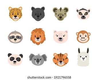 Set of cute vector animal head - exotic animals collection