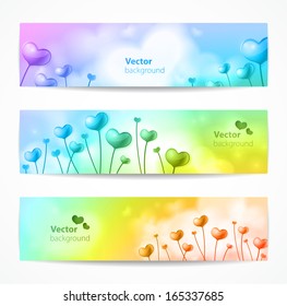 Set of cute vector banners with hearts. 