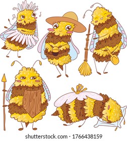 
set of cute vector bees doing different things, different professions
