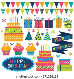 a set of cute vector birthday illustration designs.