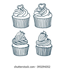set of cute vector Black and white cupcakes