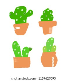 Set of cute vector cactuses isolated on white background
