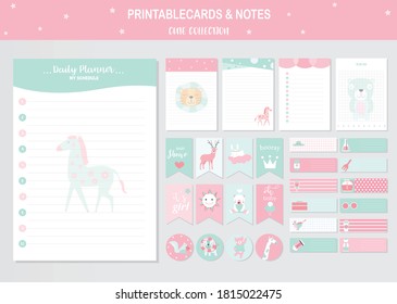 Set of cute vector cards and printable,tags,templates,Notes, Stickers, Labels,Scrap booking,Happy Birthday, Congratulations, Invitations,Vector illustrations 