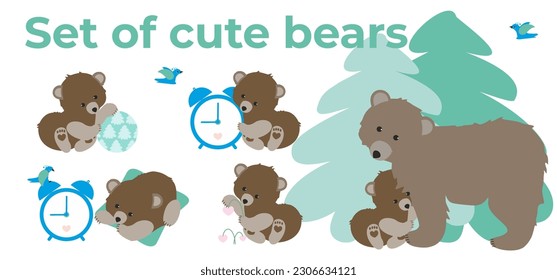 Set of cute vector cartoon bears