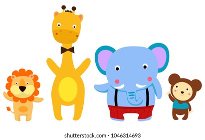 Set of cute vector cartoon wild animals