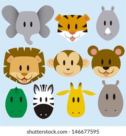 set of cute vector cartoon wild animals
