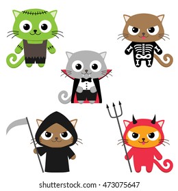 Set of cute vector cats in Halloween costumes