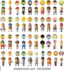 Set of cute vector characters, avatar icons in flat design 