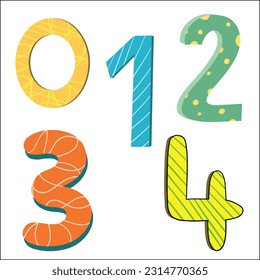 Set of Cute Vector Clipart Numbers, 0 to 4