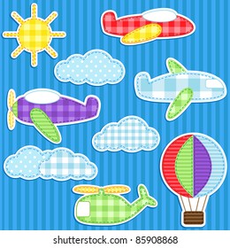 Set of cute vector colorful aircraft stickers