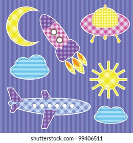 Set of cute vector colorful aircraft stickers