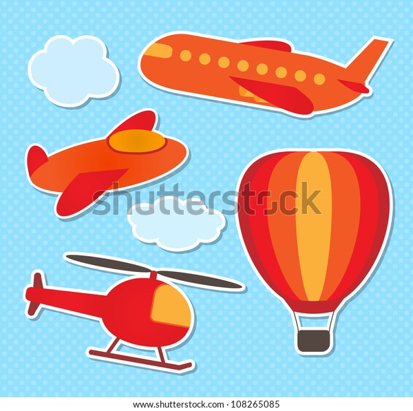 Set Cute Vector Colorful Aircraft Stickers Stock Vector (Royalty Free ...