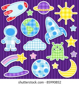 Set of cute vector colorful outer space stickers