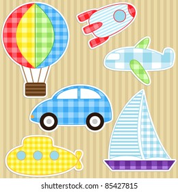 Set of cute vector colorful transport stickers