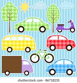 Set of cute vector colorful transport stickers