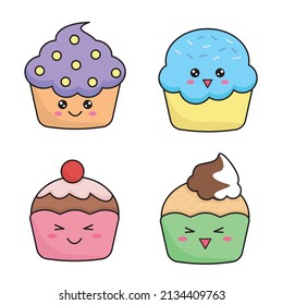 Set of cute vector cupcakes. isolated background