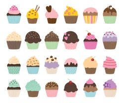 Set Di Simpatici Cupcake Vettoriali E Muffin
