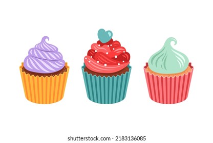 Set of cute vector cupcakes and muffins