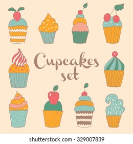 Set of cute vector cupcakes and muffins.
