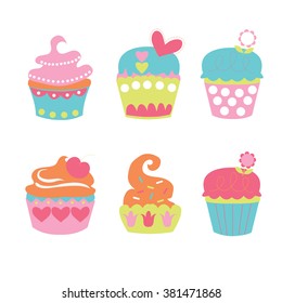 Set of cute vector cupcakes and muffins