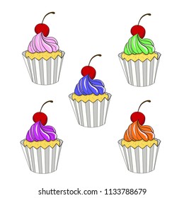 Set of cute vector delicious cupcakes 