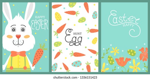 Set of cute vector Easter card. Easter eggs, spring holiday. Greeting card